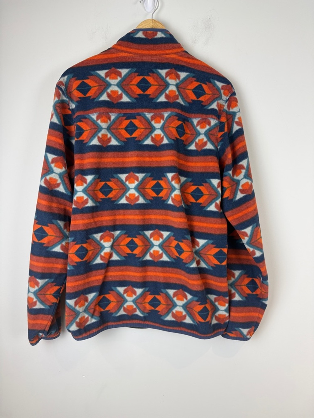 Eddie Bauer Men's Fleece Jacket in Orange and Navy Geometric Print Size Medium - Picture 3 of 6